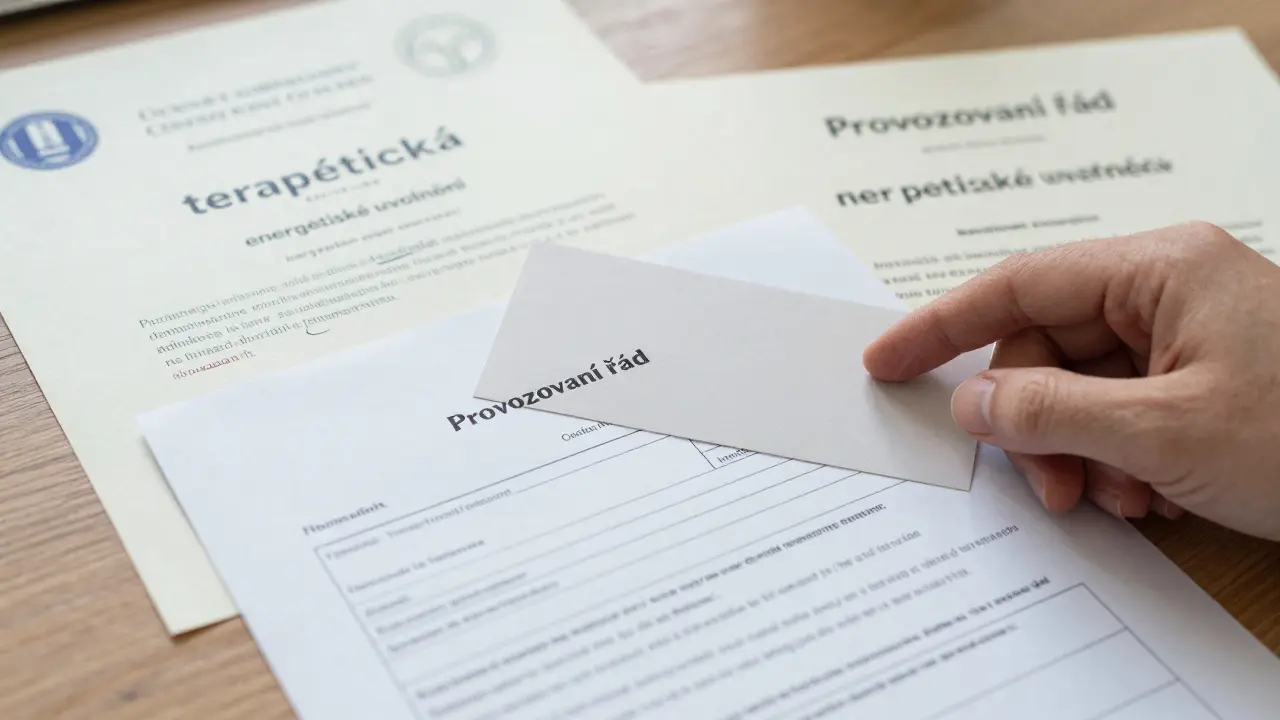 Podpis informovaného souhlasu a certifikát o školení maséra, které dokládají legální a terapeutický charakter služby.