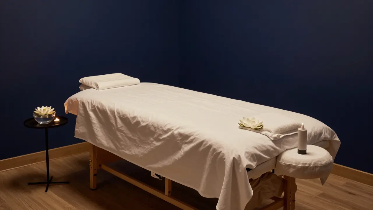 Klidná a profesionální terapeutická místnost připravená pro sezení.