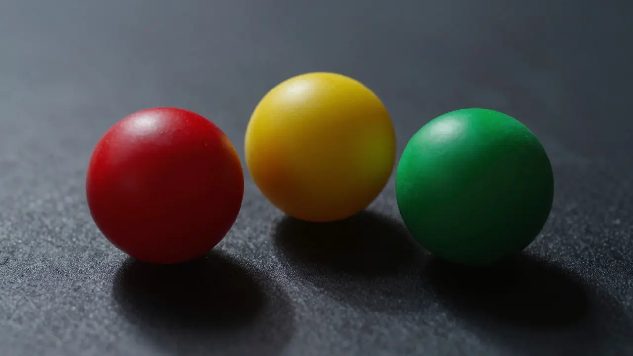Červená, žlutá a zelená koule symbolizující systém hranic