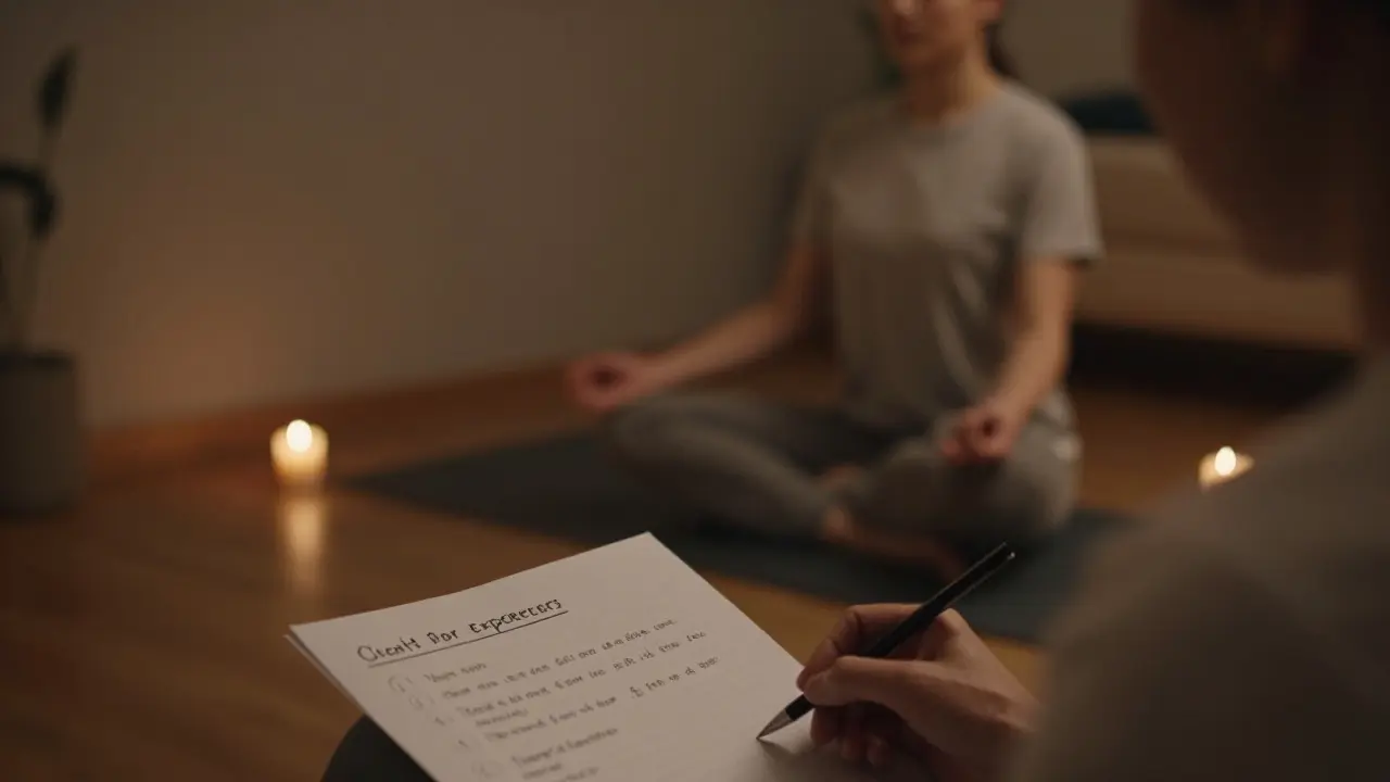 Osoba v meditaci s připraveným seznamem omezení