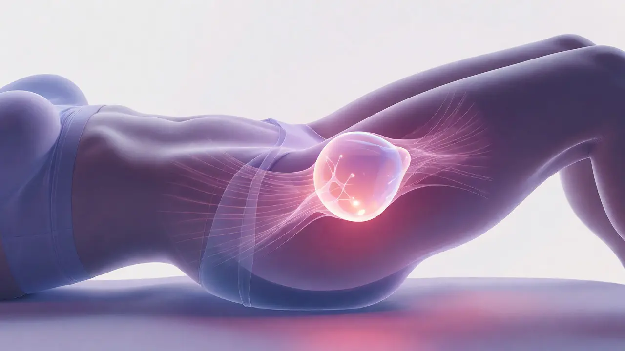Conceptual visualization of pelvic muscles holding an egg
